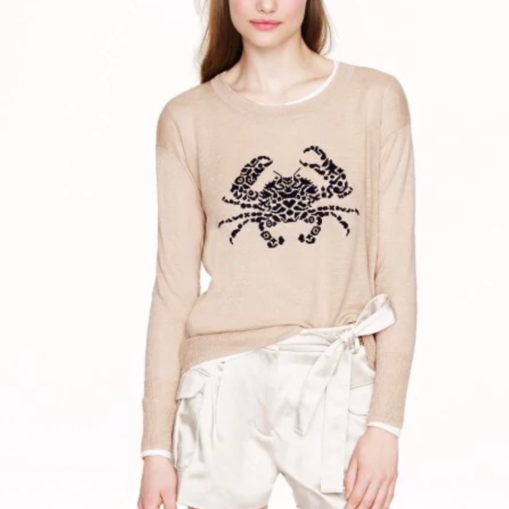 J Crew Embroidered Linen Crab Sweater
